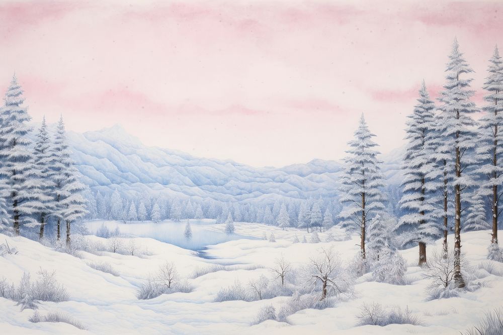 Winter scenery landscape outdoors painting. AI generated Image by rawpixel.