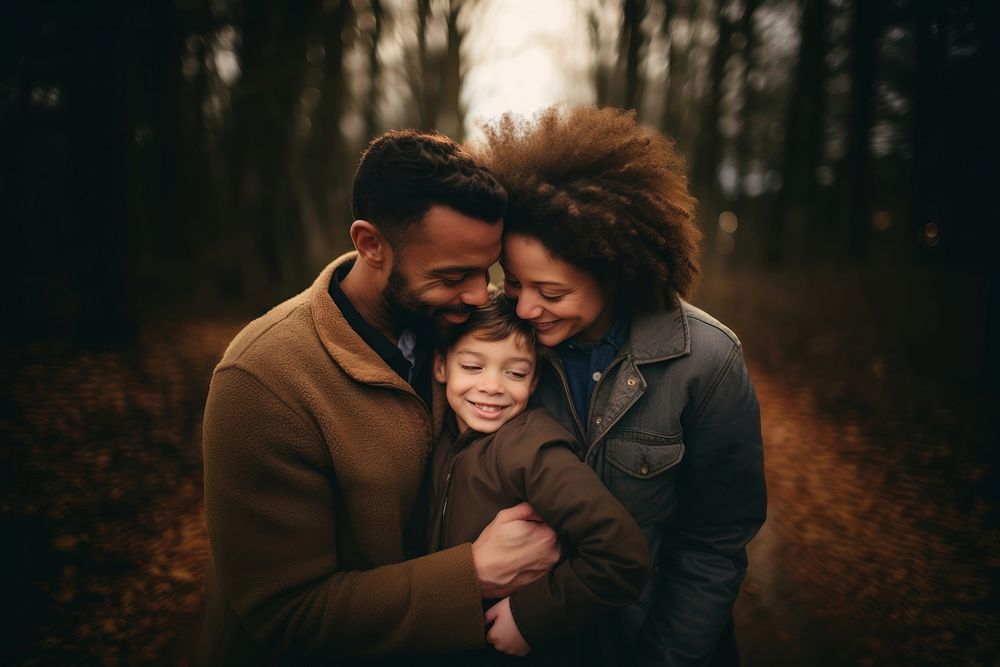 Parents Kid portrait outdoors. 