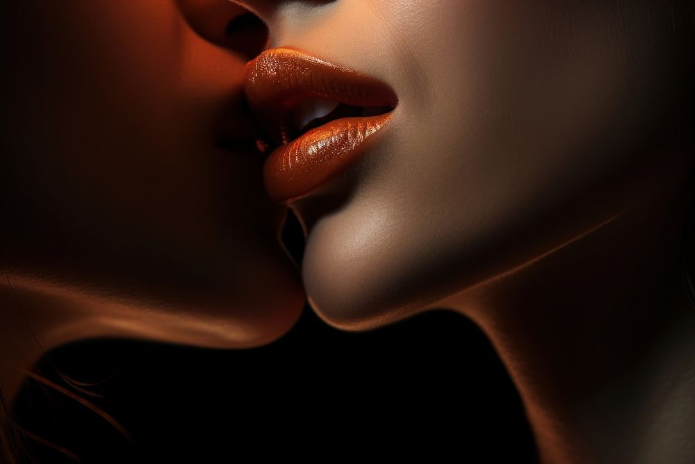 Women kissing, lips close-up. AI generated Image by rawpixel.
