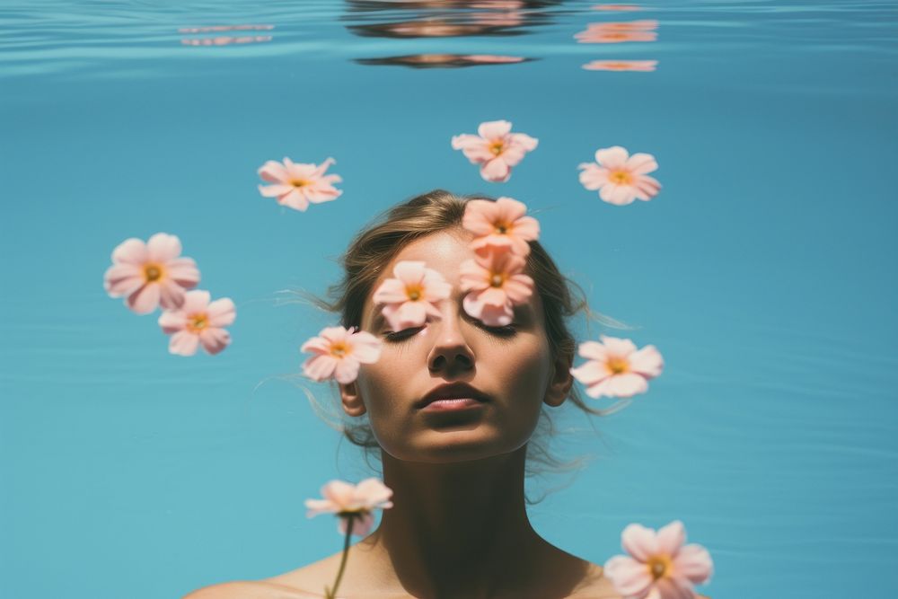 Flower women portrait swimming. 