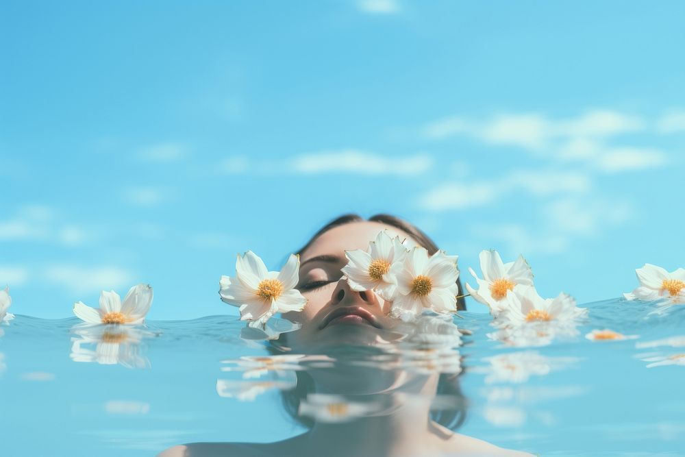 Flower women swimming floating. AI generated Image by rawpixel.