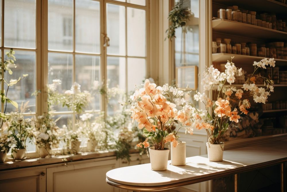 Cafe flower shop windowsill plant architecture. AI generated Image by rawpixel.