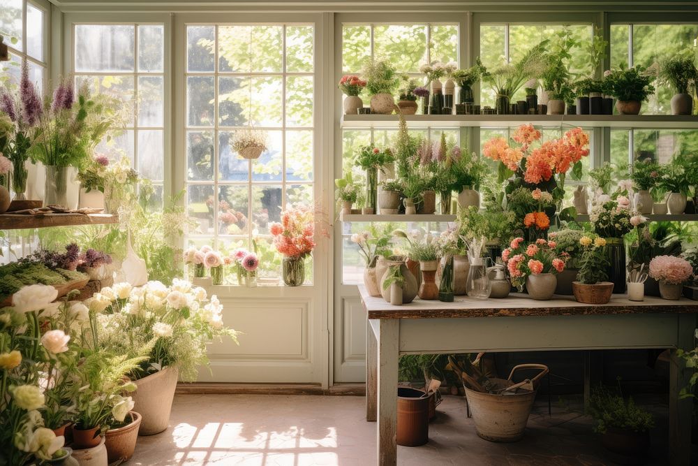 Floral shop flower window garden. AI generated Image by rawpixel.