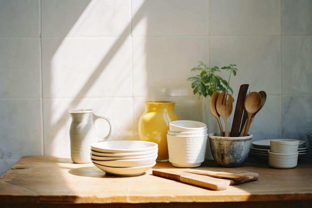 Kitchen bowl kitchen utensil arrangement. 