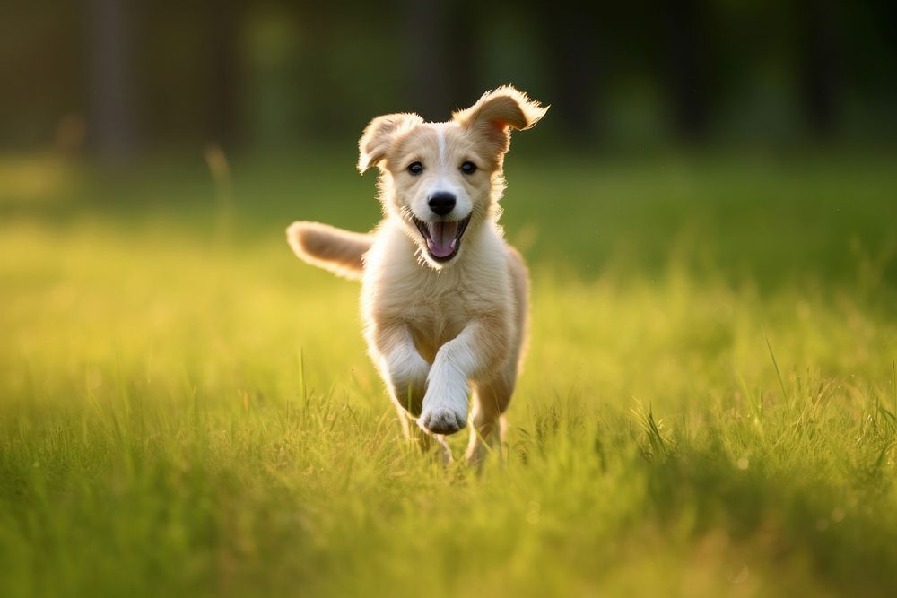 Dog puppy running grass pet outdoors. AI generated Image by rawpixel.