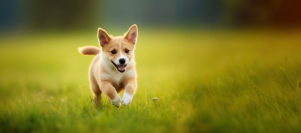 Dog puppy running outdoors grass pet. 