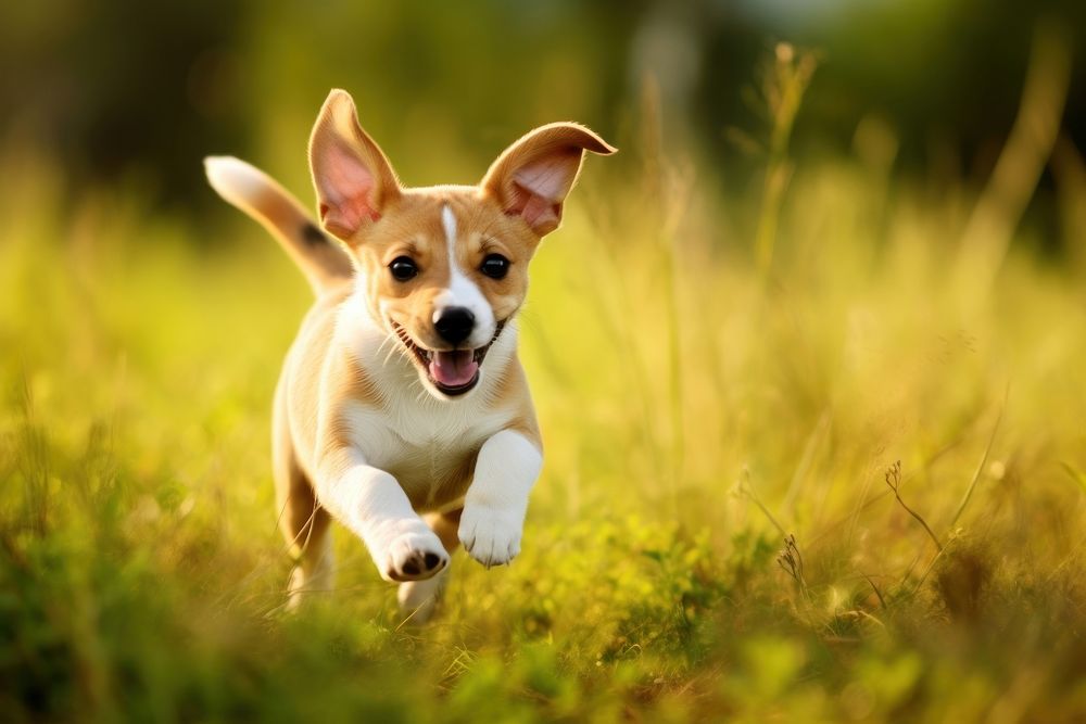 Dog puppy running grass pet outdoors. AI generated Image by rawpixel.