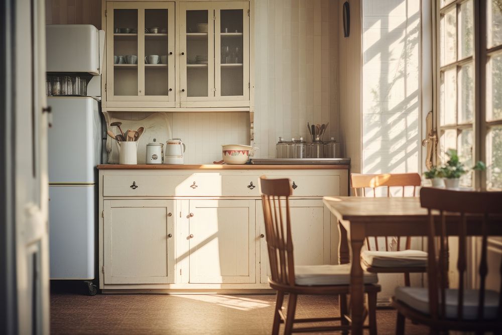Vintage kitchen furniture refrigerator architecture. AI generated Image by rawpixel.