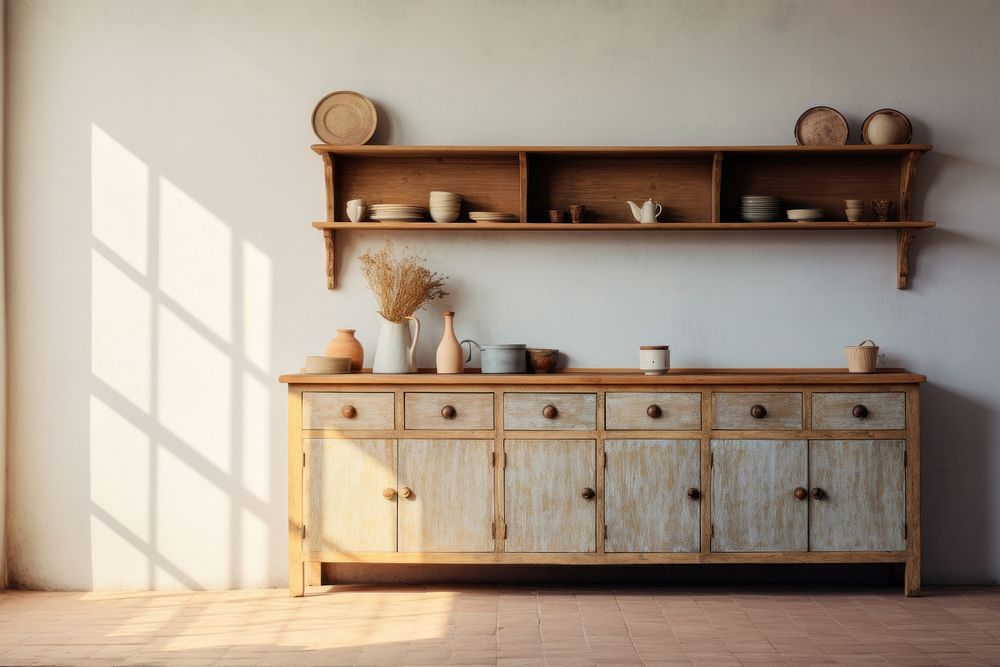 Vintage kitchen furniture sideboard wood. AI generated Image by rawpixel.