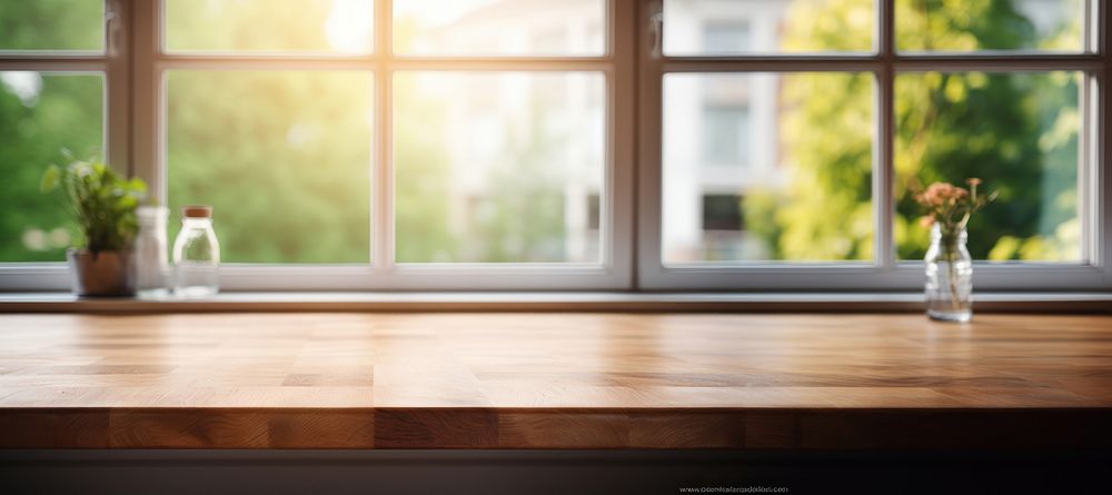 Kitchen window windowsill table. 