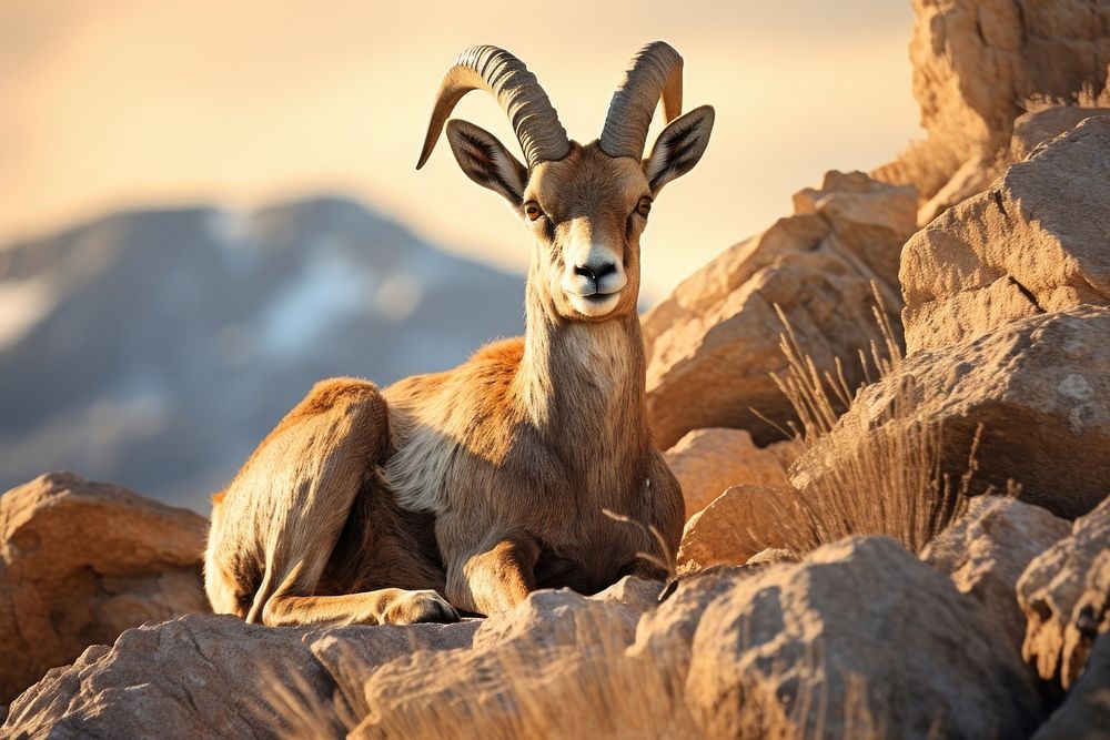 Alpine ibex wildlife animal mammal. AI generated Image by rawpixel.
