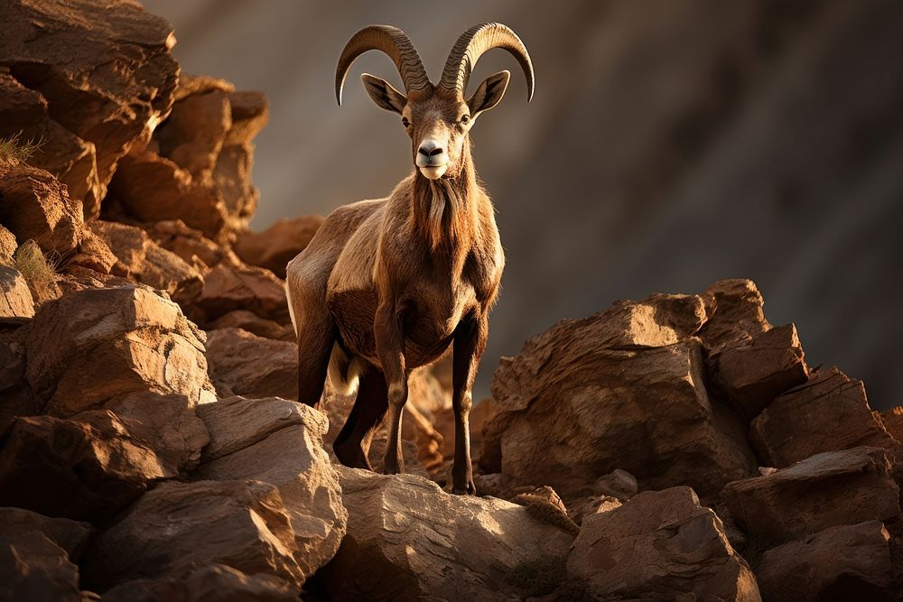 Alpine ibex rock livestock wildlife. AI generated Image by rawpixel.