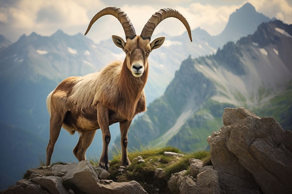 Alpine ibex livestock wildlife mountain. AI generated Image by rawpixel.