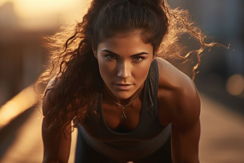 Close Up Of Woman Stretching Before Run portrait photo determination. 