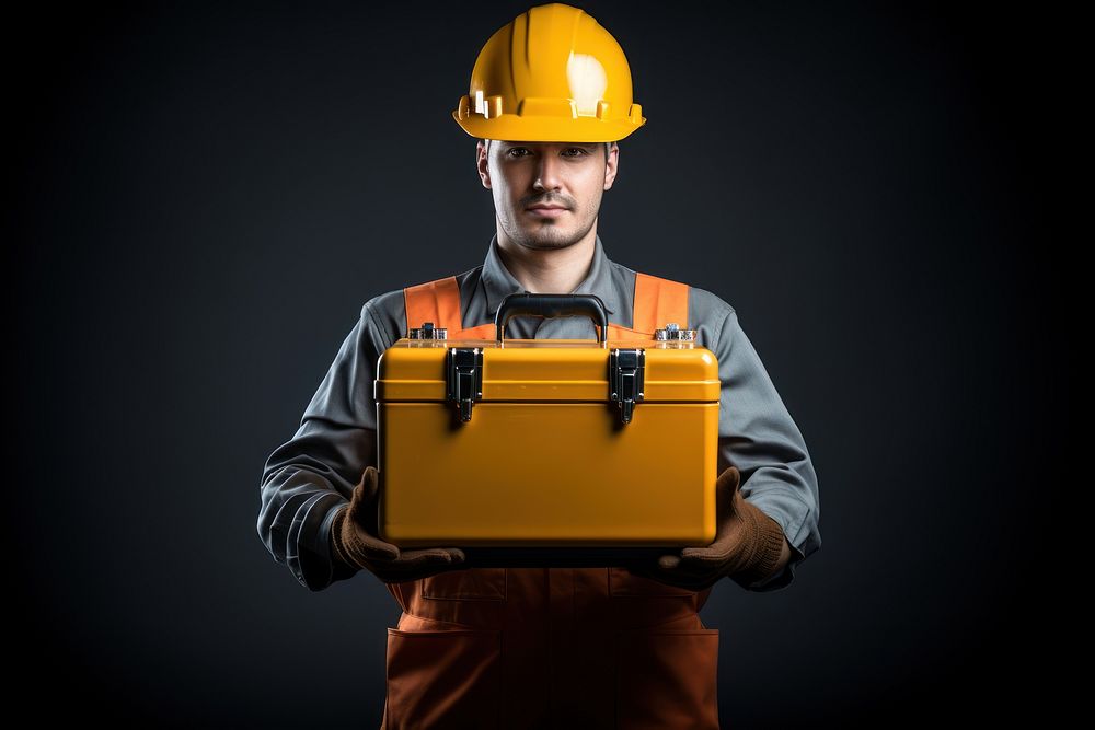 Toolbox holding hardhat helmet. AI generated Image by rawpixel.