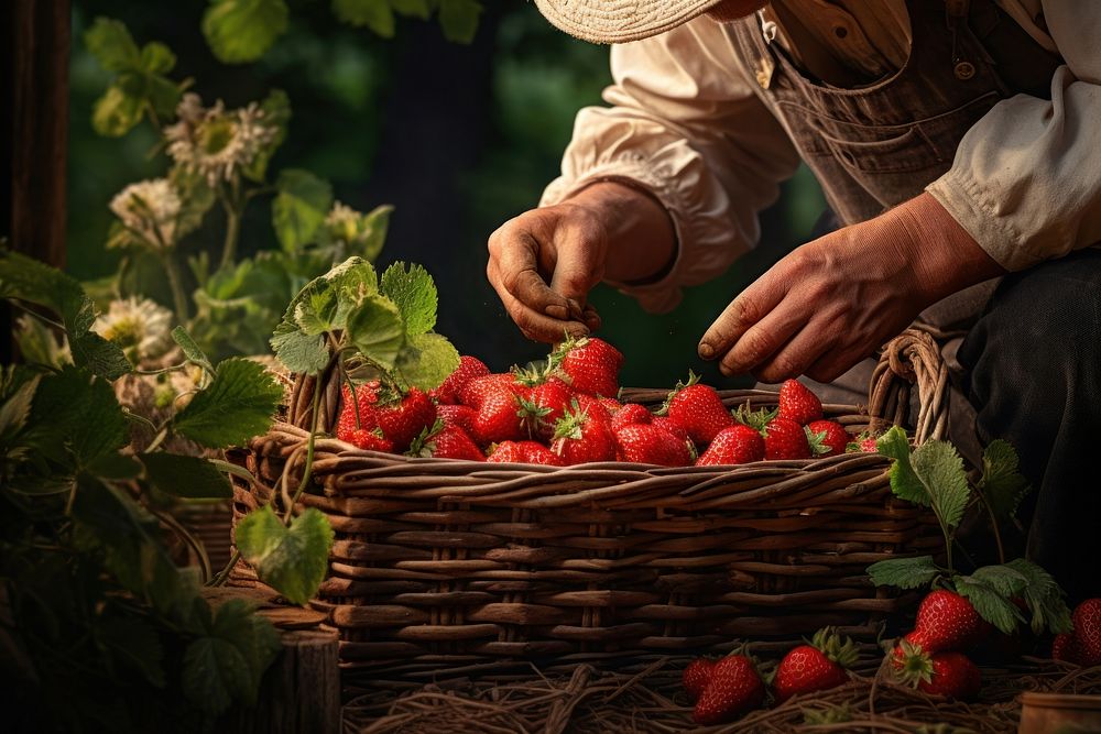 Strawberries strawberry harvesting garden. 