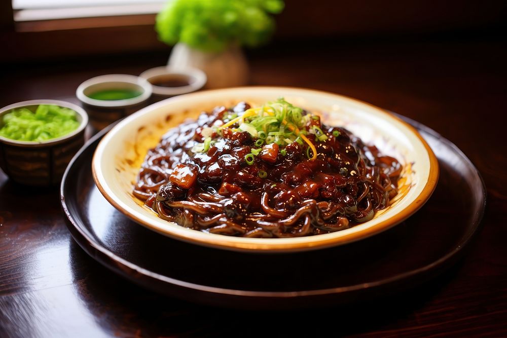 Jajangmyeon Korea food plate meal dish. 