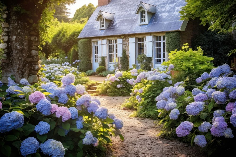 Garden architecture hydrangea outdoors. AI generated Image by rawpixel.