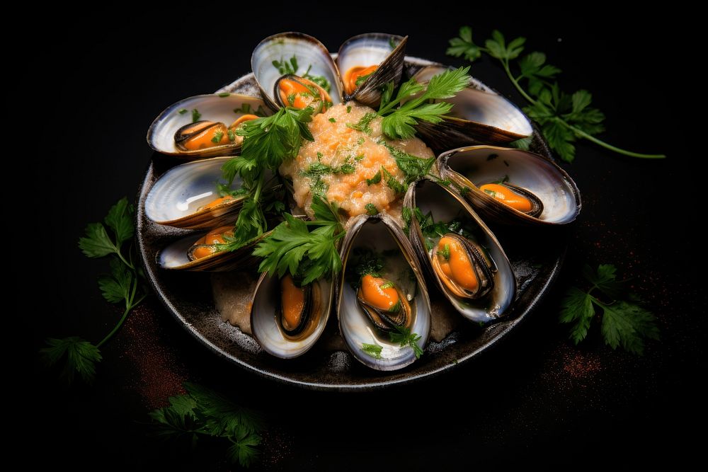 Seafood clam mussel plate. AI generated Image by rawpixel.
