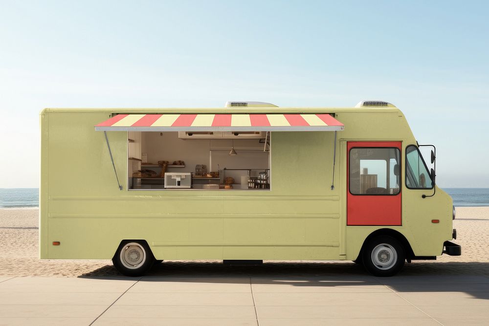 Pastel green food truck, small business