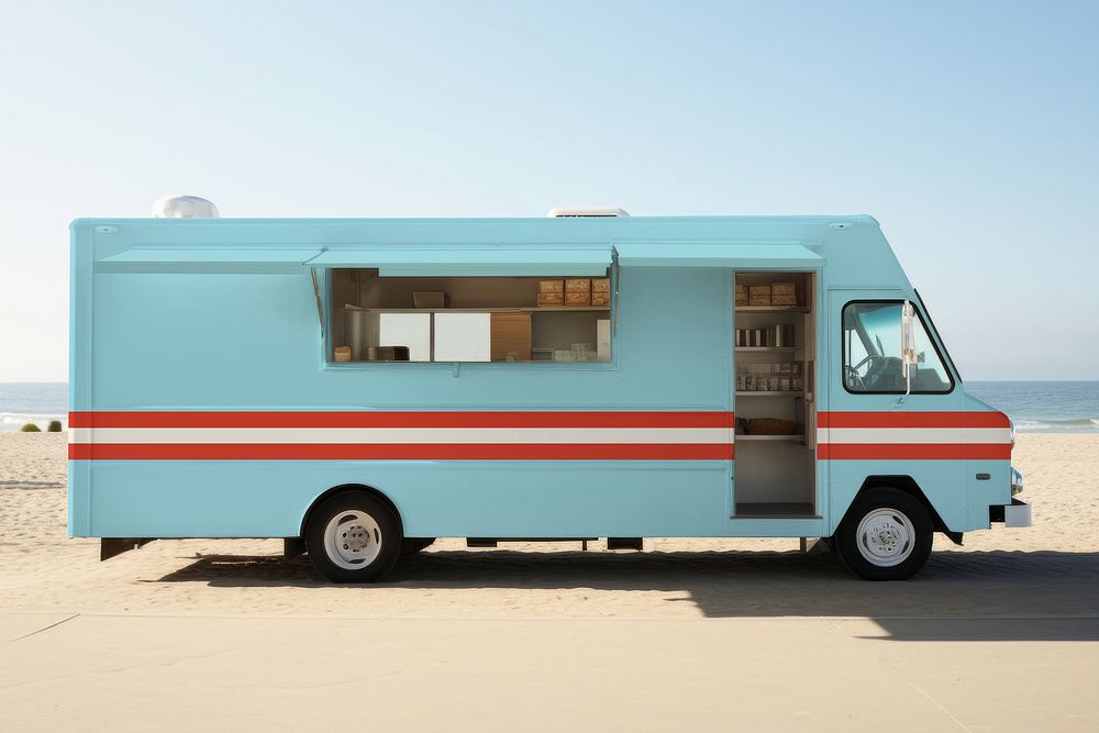 Blue food truck, realistic vehicle