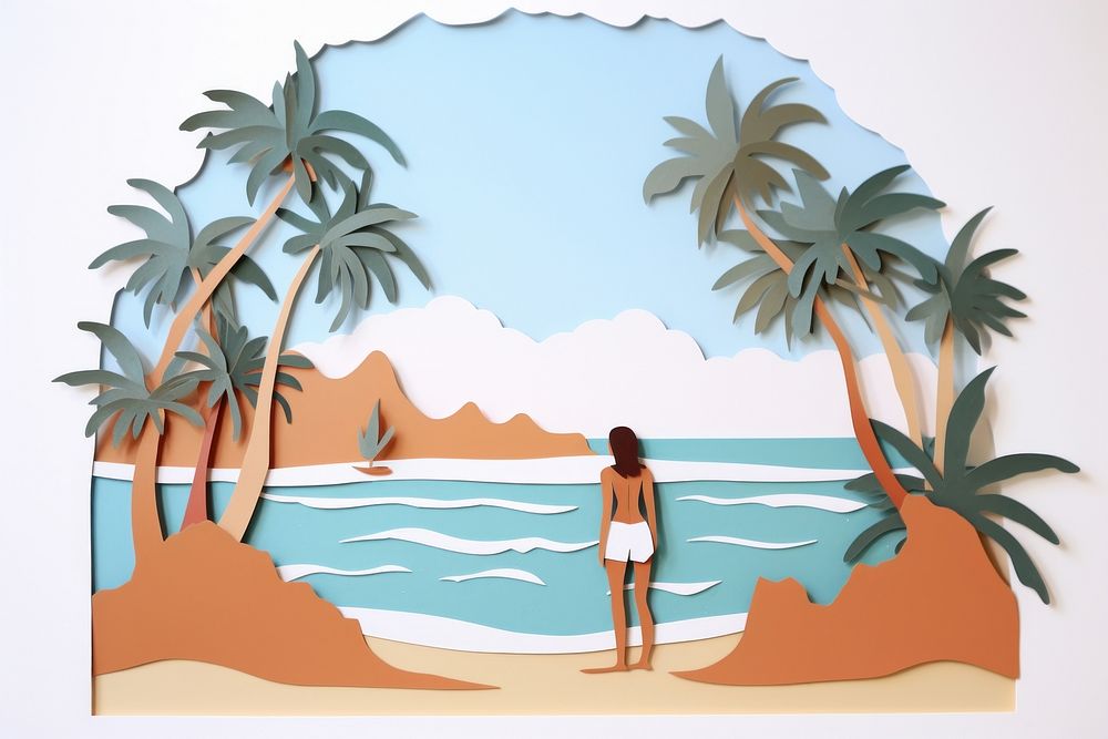 Beach painting nature ocean. AI generated Image by rawpixel.