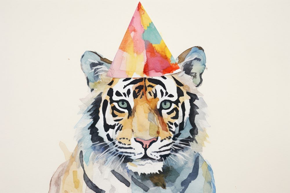 Tiger wearing party hat animal mammal representation. 