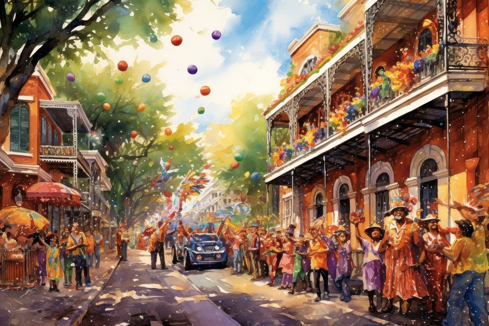 Mardi gras painting vehicle street. AI generated Image by rawpixel.