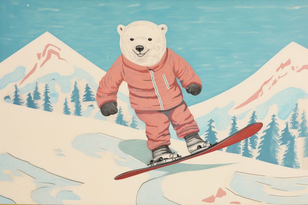 Polar bear skiing snowboarding recreation adventure. 