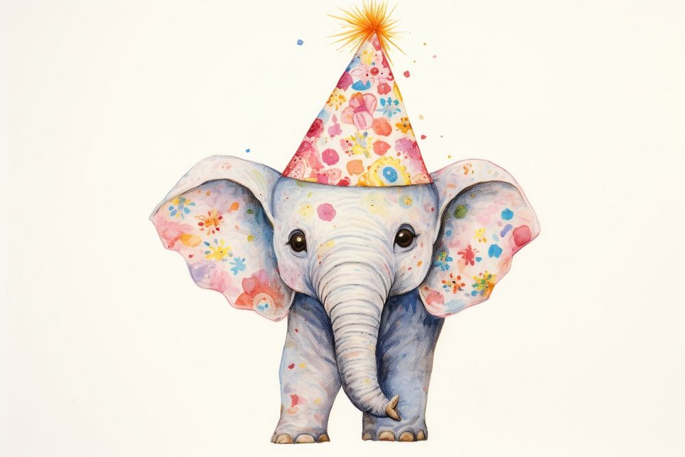 Cute elephant wearing party hat drawing animal mammal. AI generated Image by rawpixel.