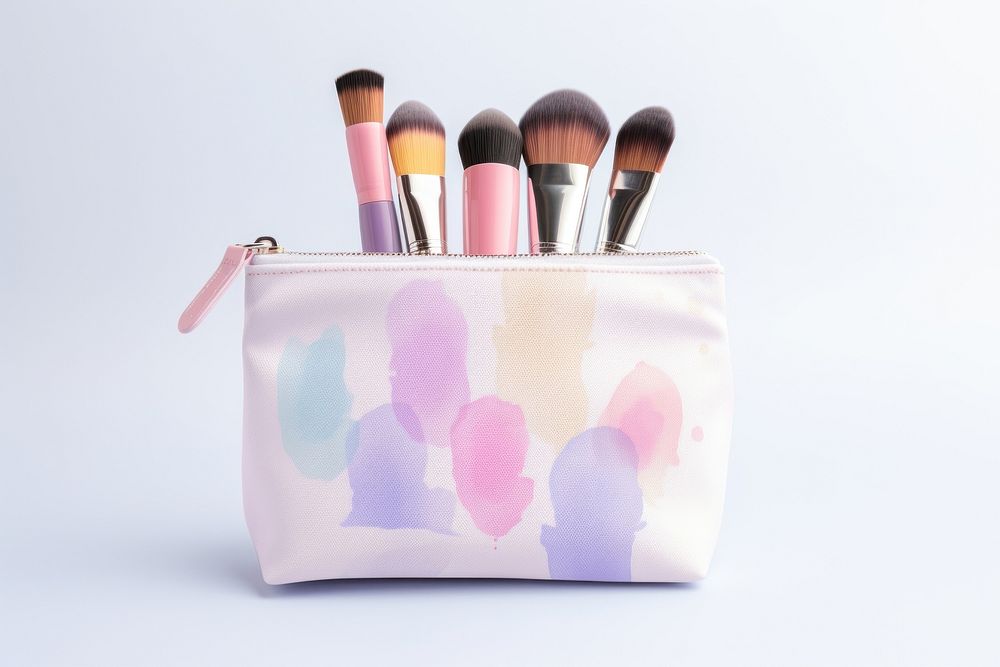 Cosmetics bag brush tool white background. AI generated Image by rawpixel.