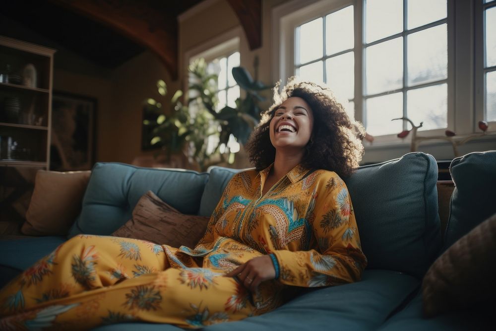 Furniture laughing person couch. 