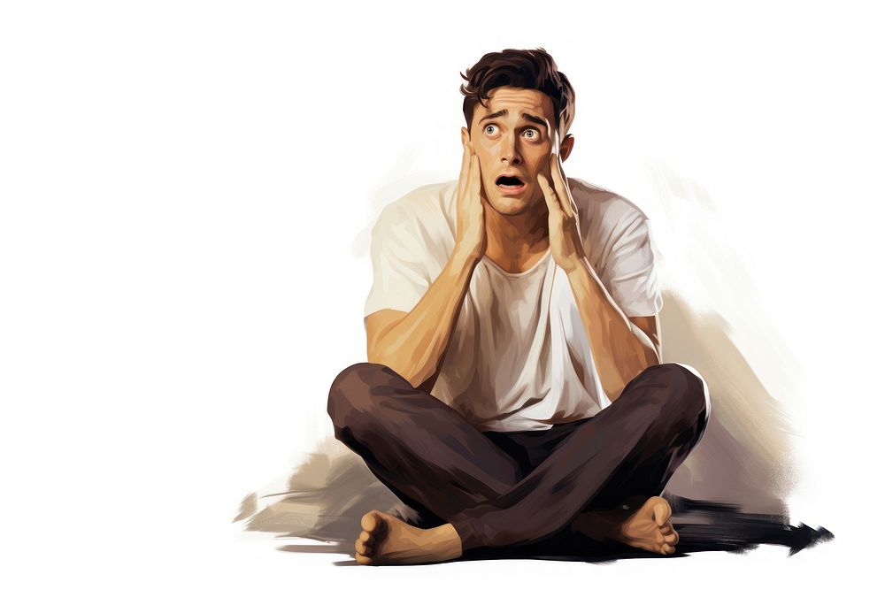 Young scared man watching horror movie portrait adult male. AI generated Image by rawpixel.
