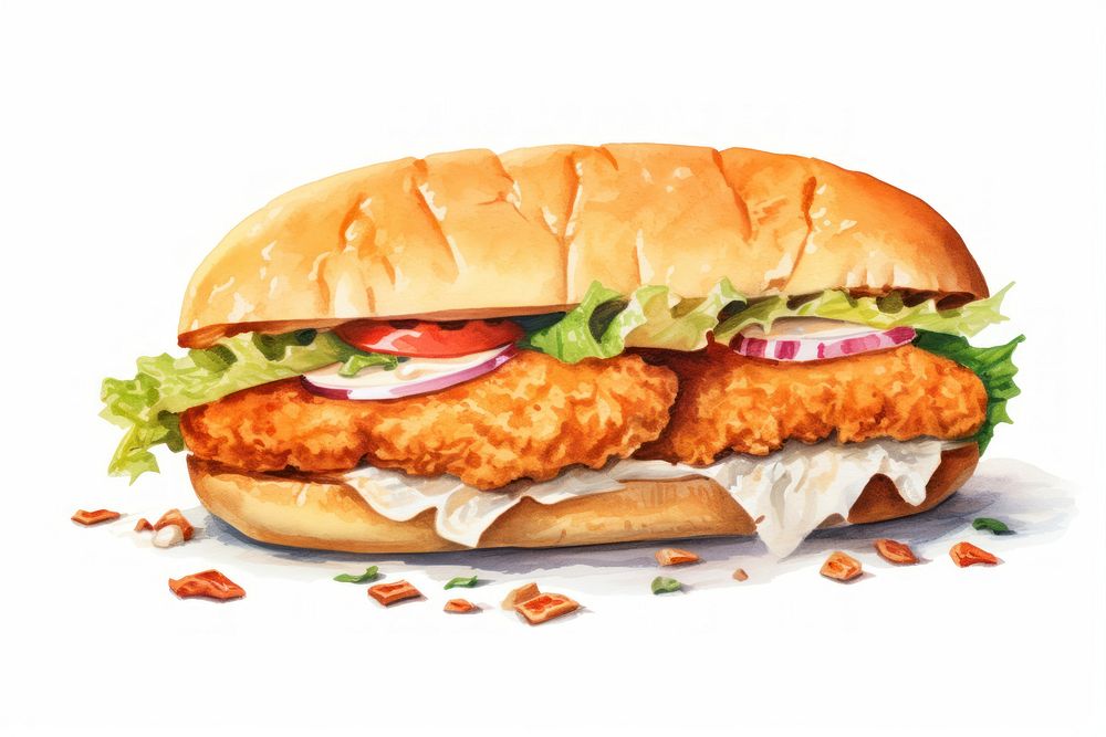 Fried fish sandwich food meal white background. 