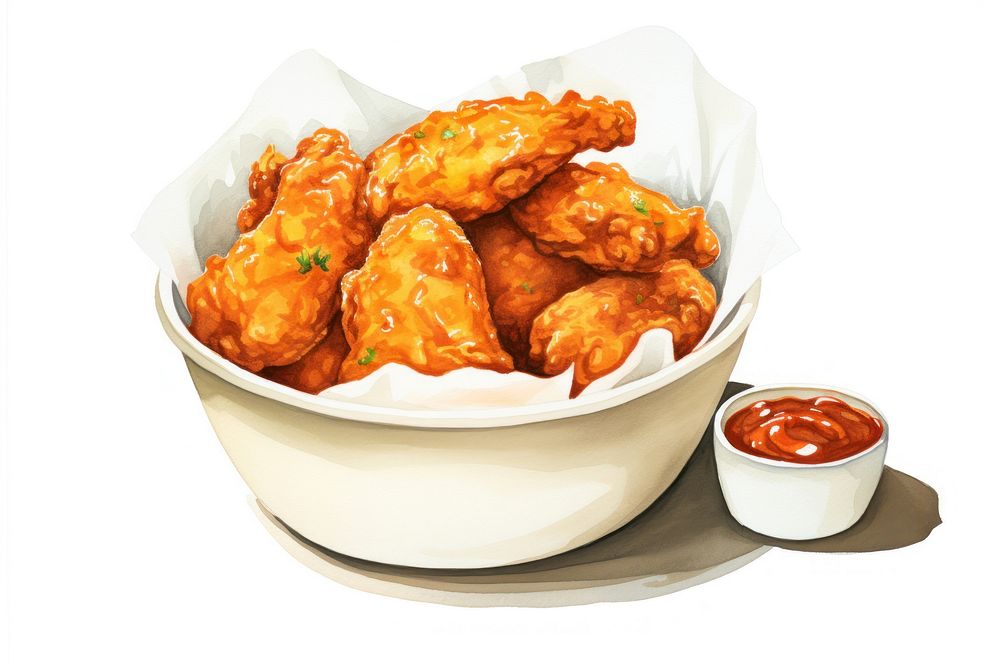Korean fried chicken food white background condiment. AI generated Image by rawpixel.