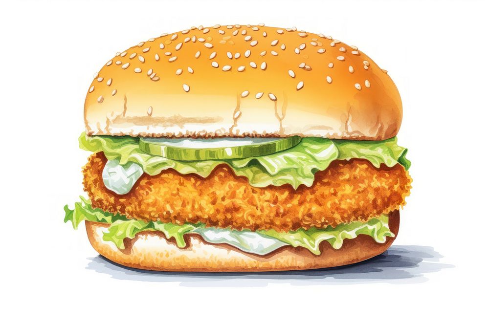 Fried fish burger food white background hamburger. 