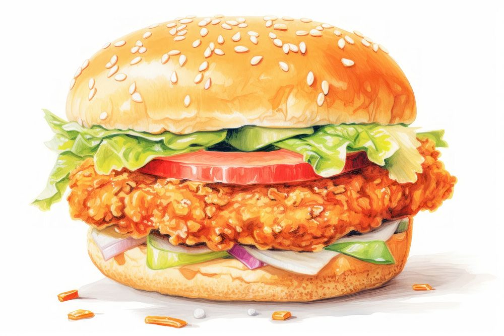 Fried chicken burger food white background hamburger. AI generated Image by rawpixel.