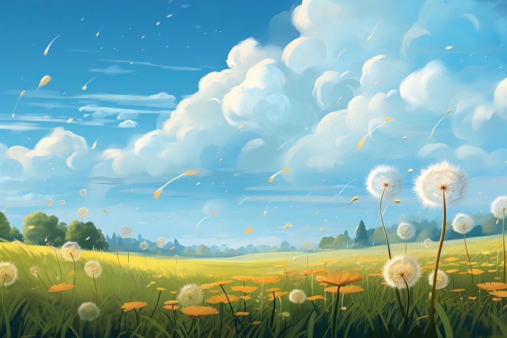 Dandelion field landscape grassland outdoors. 