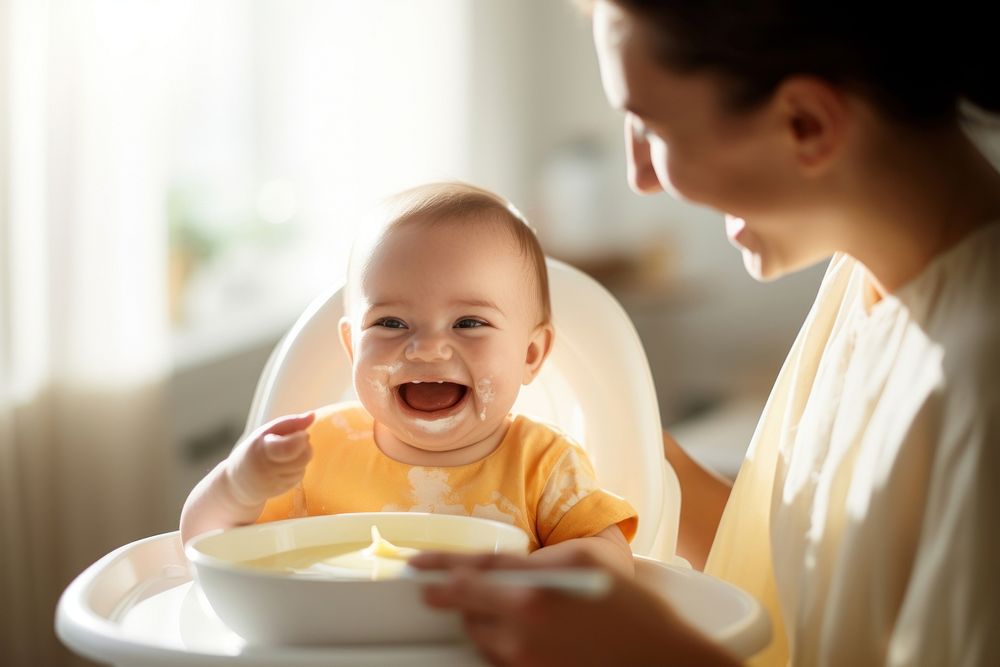 Baby sitting food joy. AI generated Image by rawpixel.