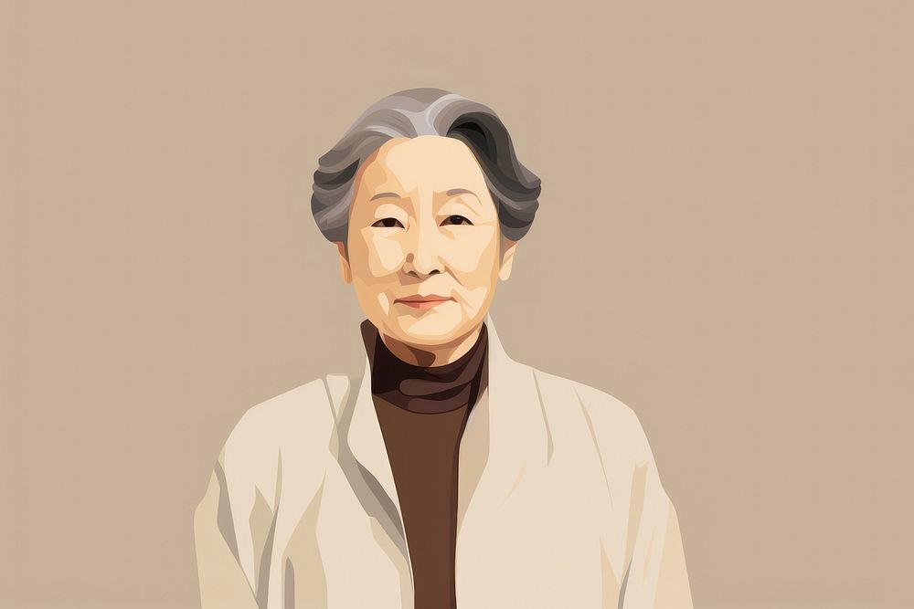 Asian woman face illustrated retirement. AI generated Image by rawpixel.