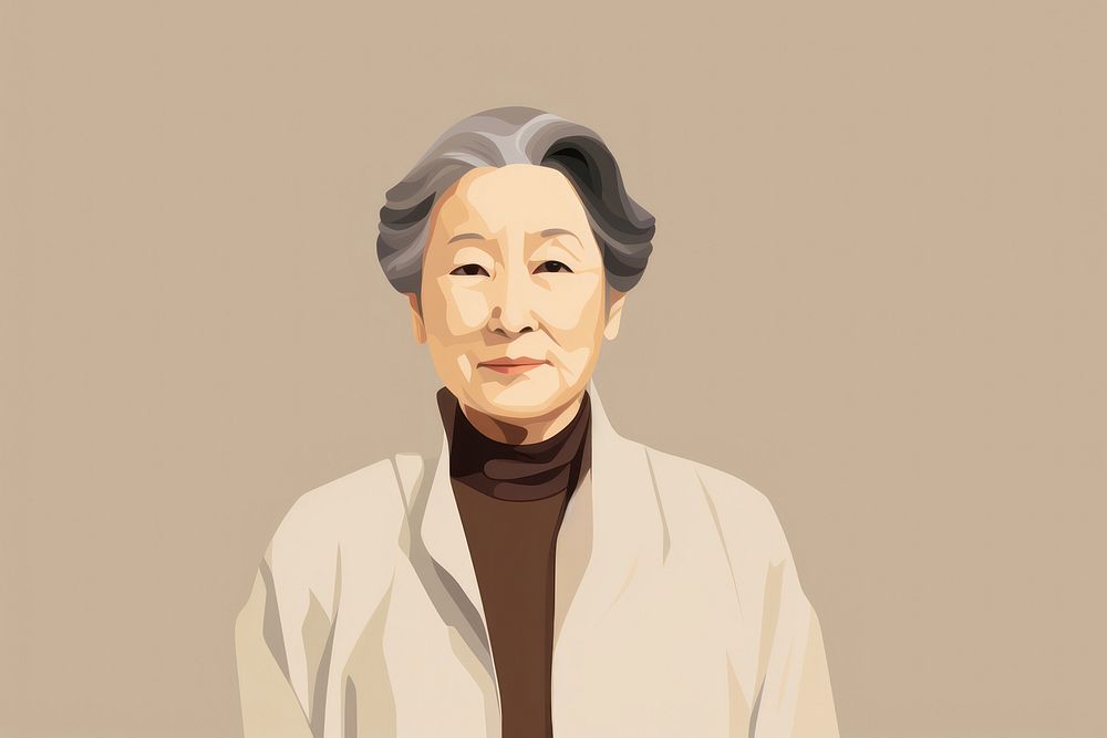 Asian woman face illustrated retirement. 