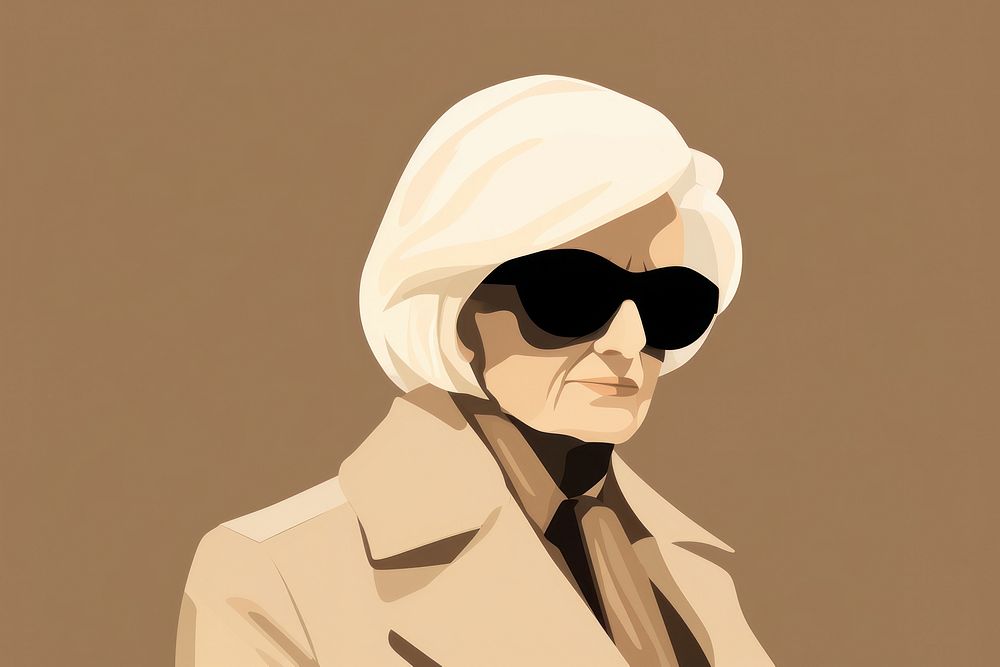 Old woman sunglasses portrait sketch. 