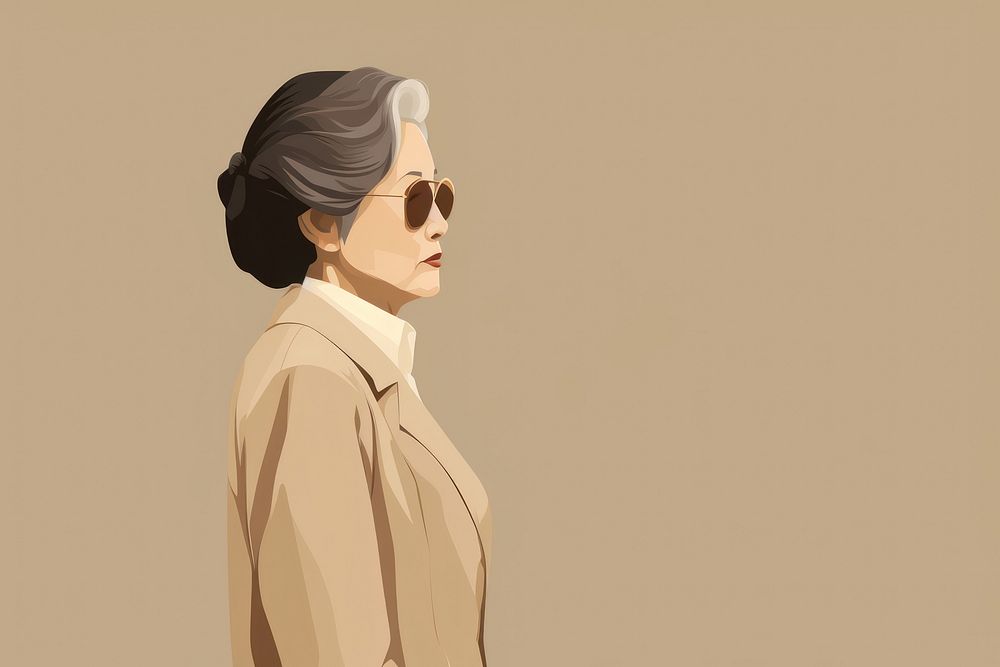 Old asian woman drawing glasses sketch. 