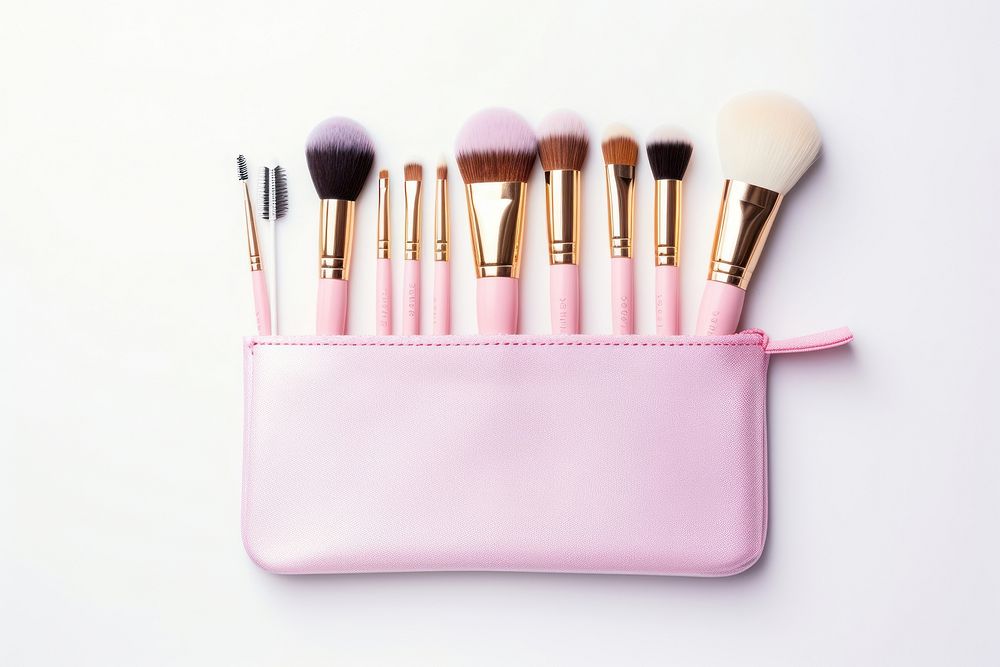 Cosmetics bag brush tool white background. AI generated Image by rawpixel.