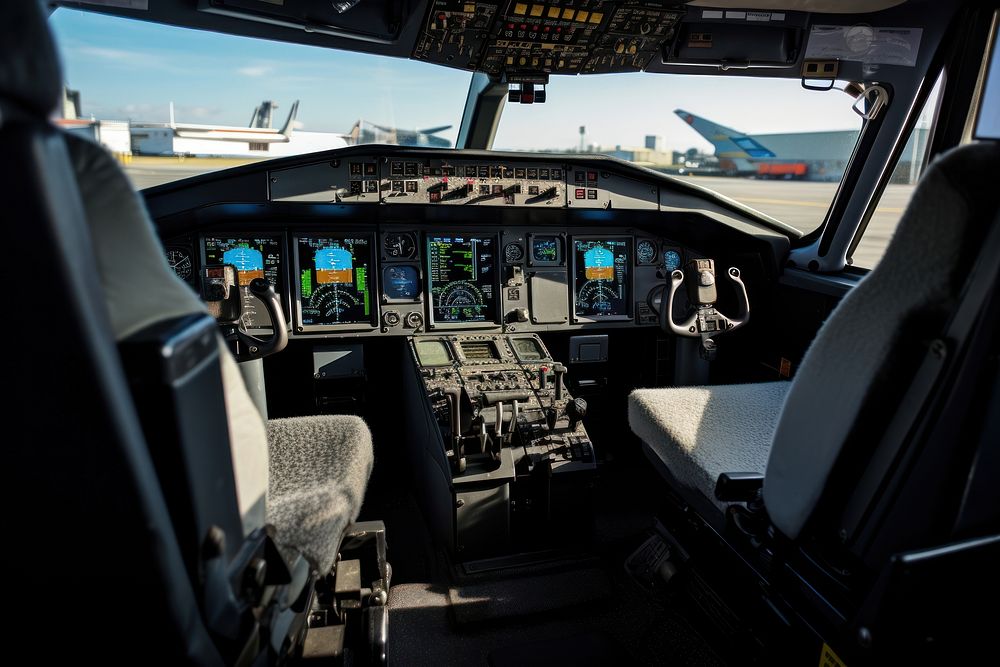 Airplane aircraft vehicle cockpit. AI generated Image by rawpixel.