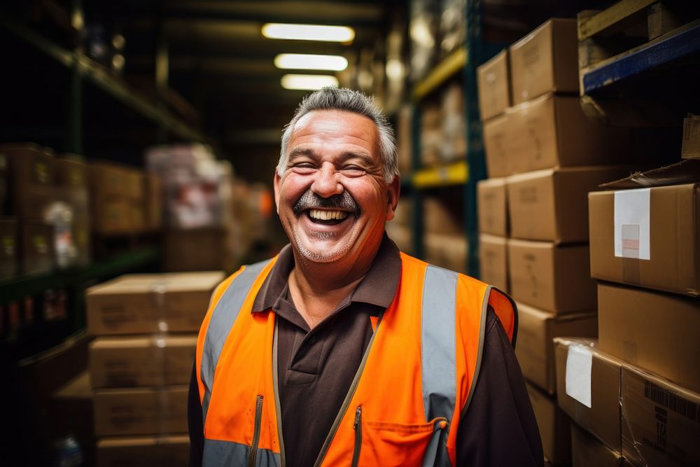Older man warehouse smiling adult. AI generated Image by rawpixel.