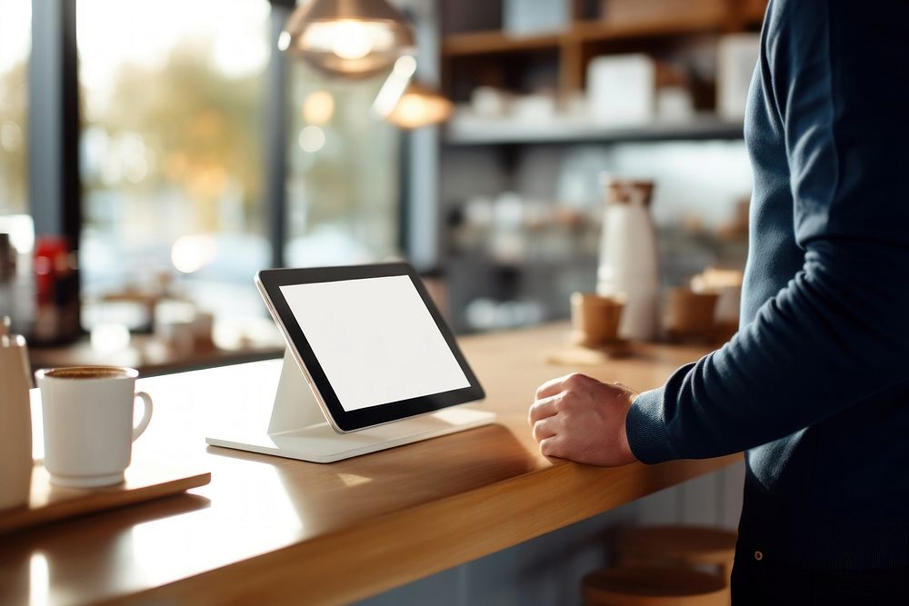 Coffee shop furniture computer table. AI generated Image by rawpixel.