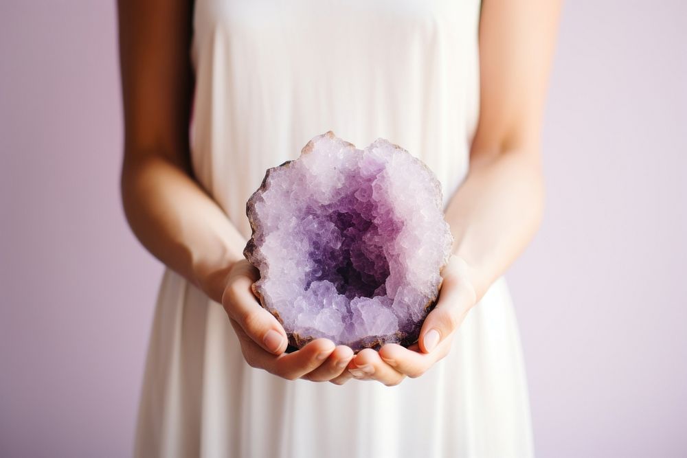 Amethyst jewelry holding hand. AI generated Image by rawpixel.