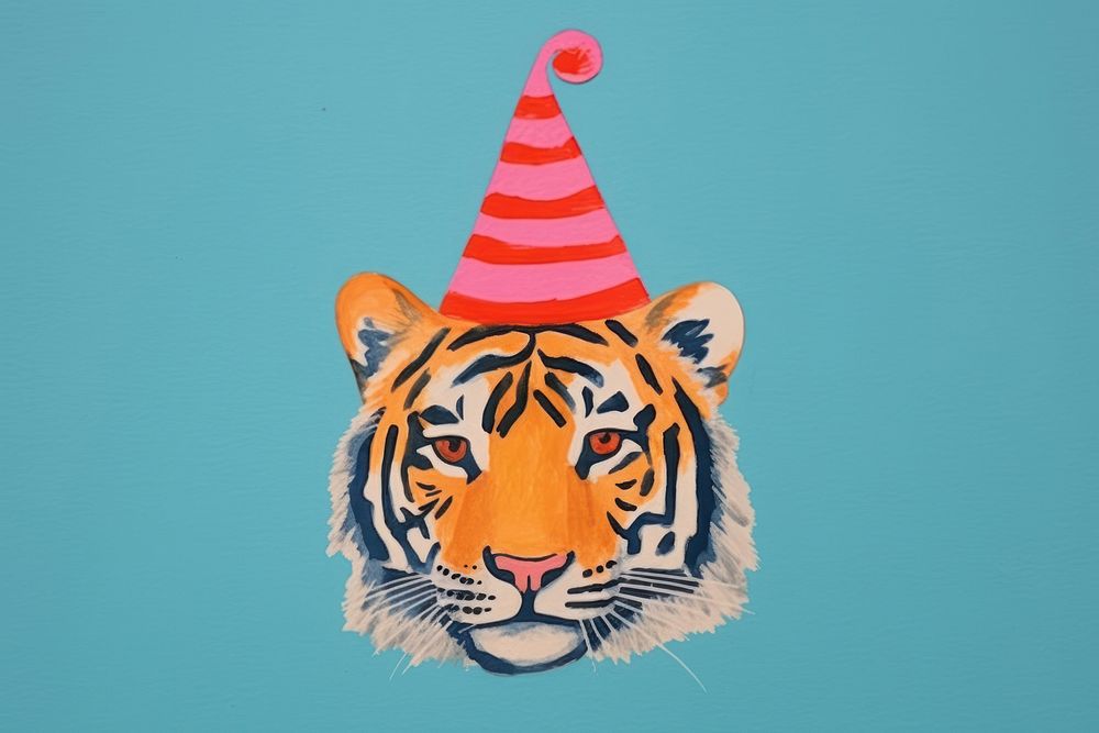 Tiger wearing party hat animal mammal representation. AI generated Image by rawpixel.