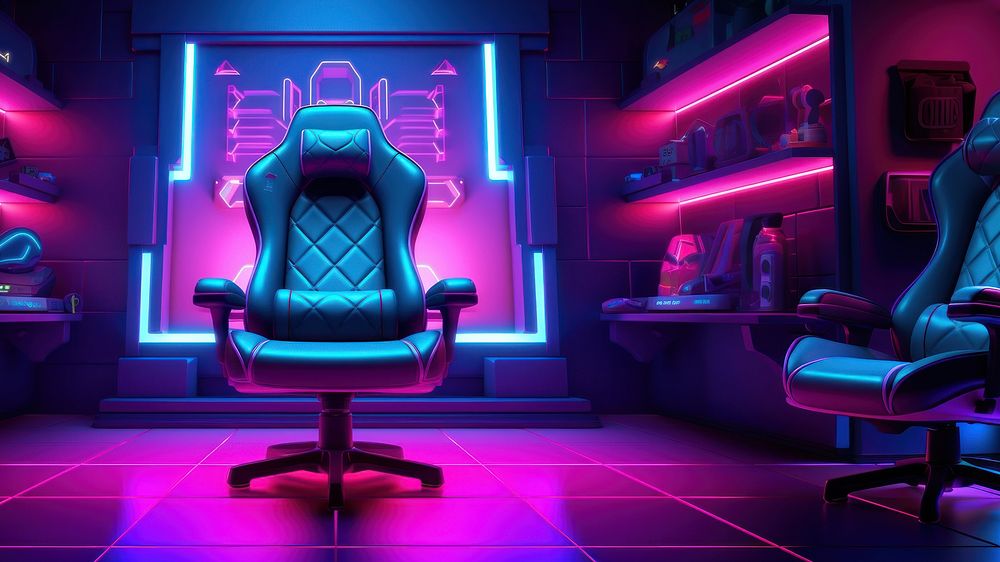 Game room purple chair illuminated. AI generated Image by rawpixel.